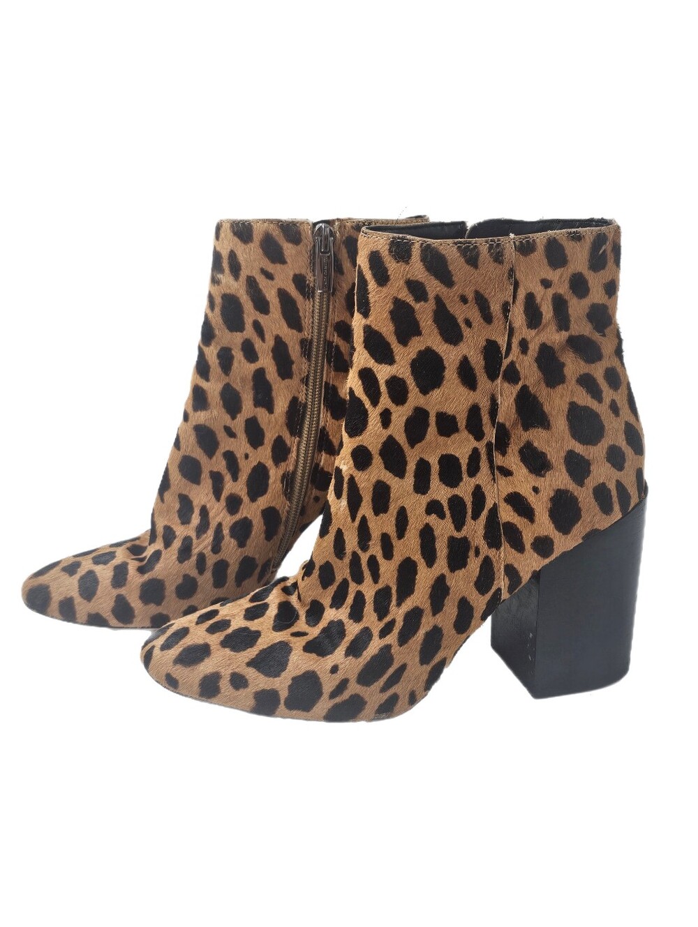 Vince Camuto Destilly 2 Leopard Cow Hair Booties Size 8M Block Heel Ankle Boots